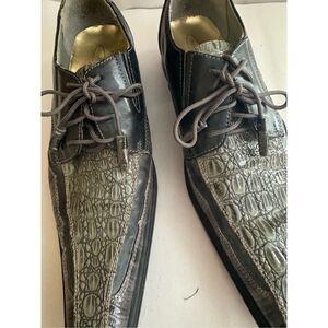 Hugo Vitelli Dress Shoes Mens 11 Faux Alligator Square Toe Gray Stylish Shoes